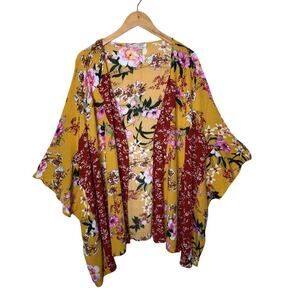 Umgee Floral Print Kimono Open Front Tunic‎ Top Duster Boho Festival M/L